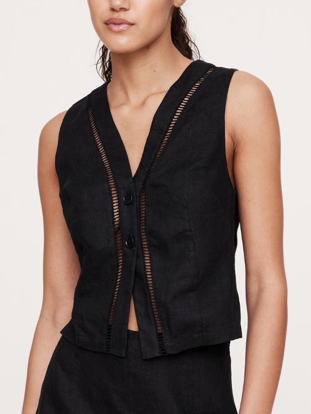 NWT! Banana Republic Black Euro Linen Ladder Lace-Trim Vest 0R
